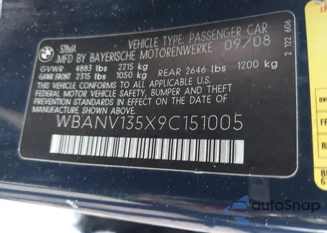 2009 BMW 528I xDrive из США, поврежденный, VIN WBANV135X9C151005